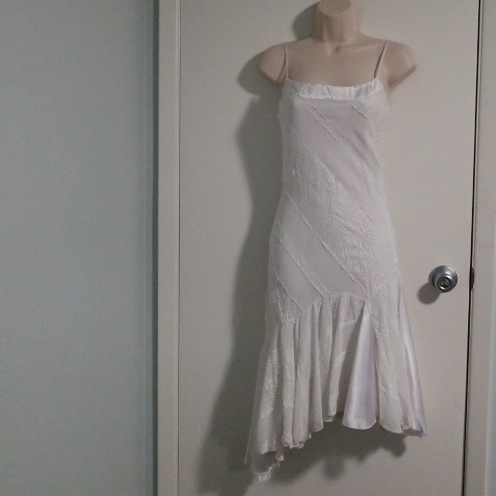 White asymmetrical spaghetti strap dress